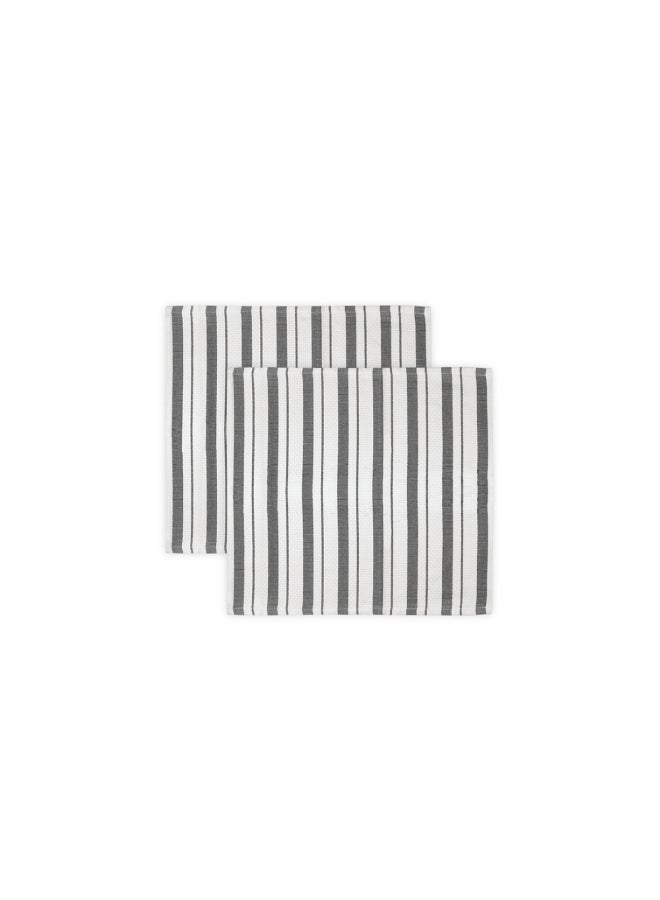 2-Piece Stripe Pattern Basket Weave Dish Cloth Stone Grey and White 12 x 12 Inch 6618-2118